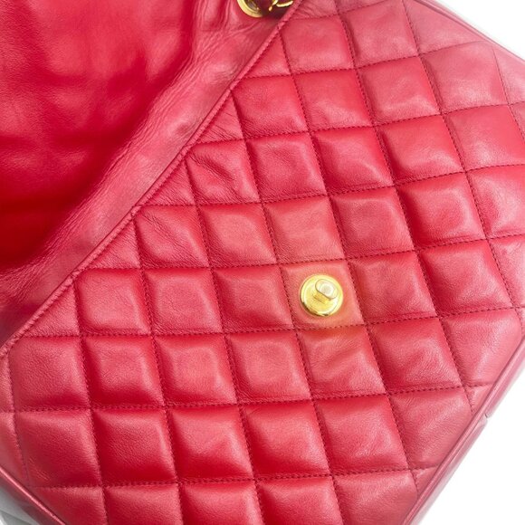 Authentic CHANEL CC 24K Vintage Jumbo Envelope Flap Bag Lambskin Timeless Red - Picture 7 of 16
